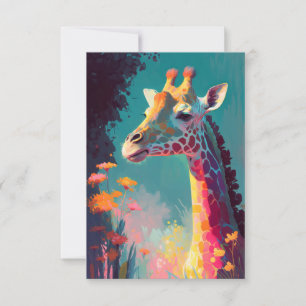 Giraffe Animal Porträtt Painting Wildlife utomhus Tack Kort