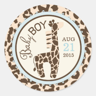 Giraffe Animal Print Baby Shower-etikett Runt Klistermärke