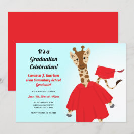 Giraffe Animal Red Black Blue Kid Studenten Inbjudningar