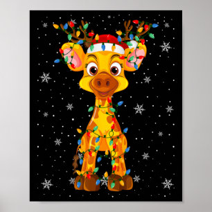 Giraffe Animal Santa Hat Ugly Julgran Light Poster