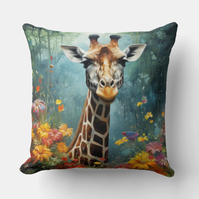 Giraffe Animal Wildlife Wilderness Colorful Print Kudde (Framsida)