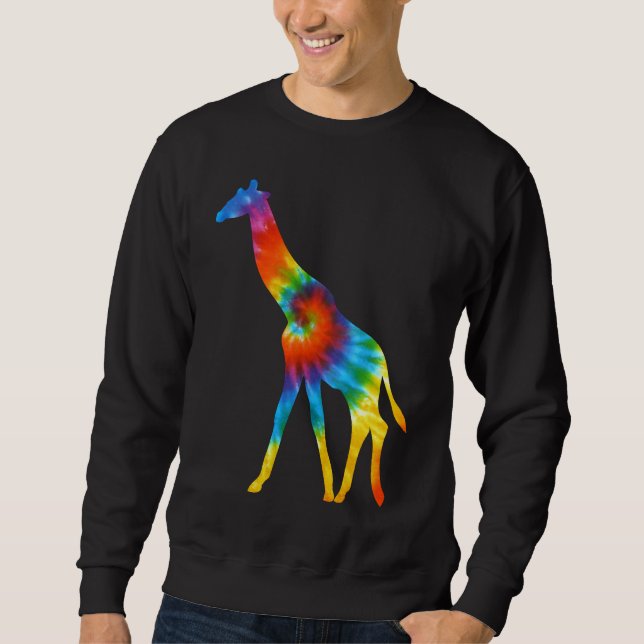 Giraffe Animals Tie Dye Retro Rainbow Trippy Hippi Lång Ärmad Tröja (Framsida)