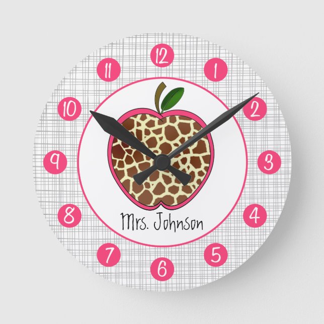 Giraffe Apple Personalized Clock For Teachers Rund Klocka (Framsida)