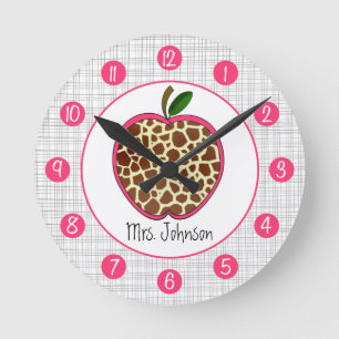 Giraffe Apple Personalized Clock For Teachers Rund Klocka