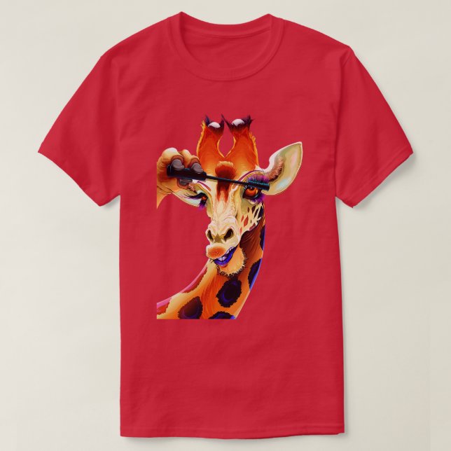 Giraffe Applies Mascara Eyelash T Shirt (Design framsida)