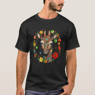 Giraffe Artwork Colorful Flowers Animals Zoo Gira T Shirt
