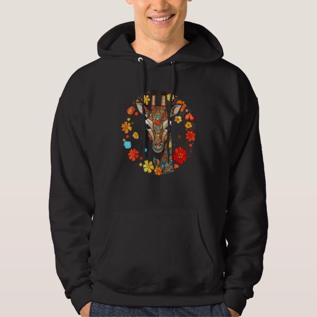 Giraffe Artwork Colourful Flowers Animals Motif Gi Hoodie (Framsida)