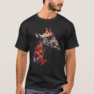 Giraffe Artwork Flowers Animal T Shirt