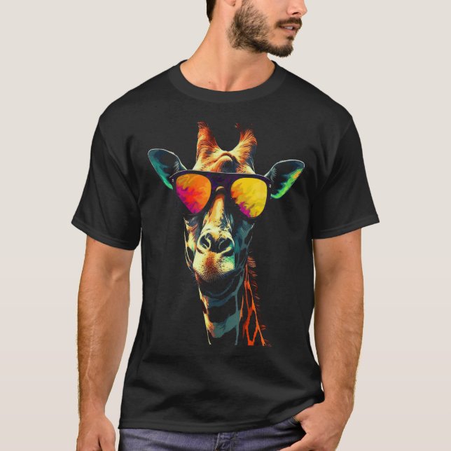 Giraffe Artwork Sunglass Animal T Shirt (Framsida)