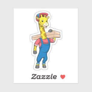 Giraffe as Carpenter with Wood Klistermärken
