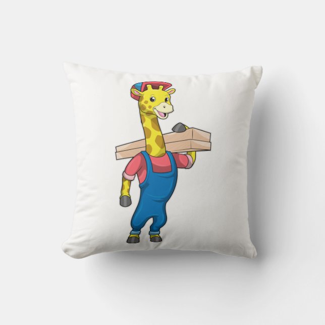 Giraffe as Carpenter with Wood Kudde (Framsida)