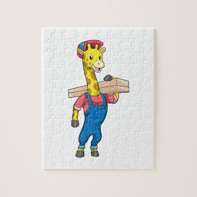 Giraffe as Carpenter with Wood Pussel (Vertikal)
