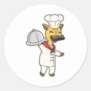 Giraffe as Chef with Cooking apron & Platter Runt Klistermärke