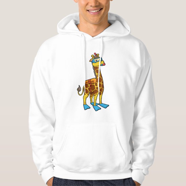 Giraffe as Diver with Swimming gogges & Flippers Hoodie (Framsida)