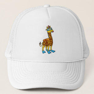 Giraffe as Diver with Swimming gogges & Flippers Keps