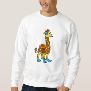 Giraffe as Diver with Swimming gogges & Flippers Lång Ärmad Tröja