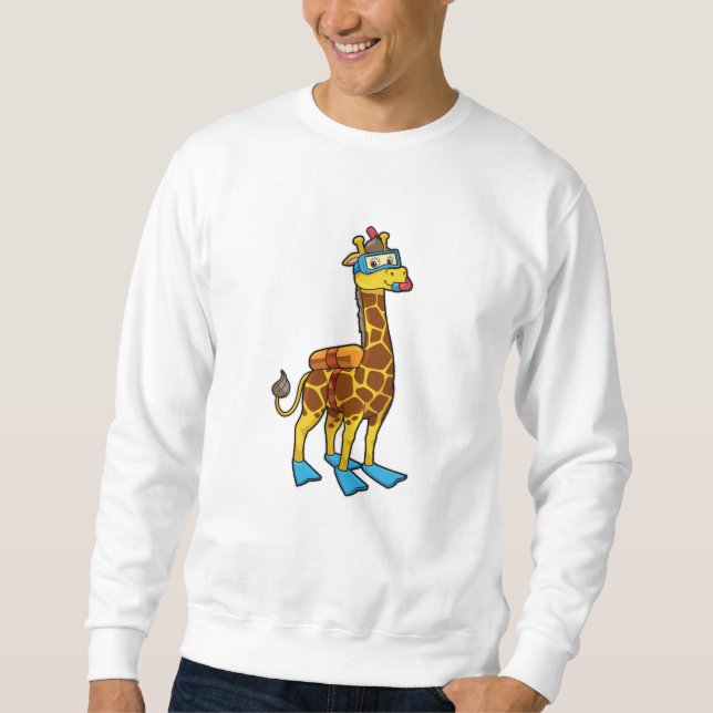 Giraffe as Diver with Swimming gogges & Flippers Lång Ärmad Tröja (Framsida)