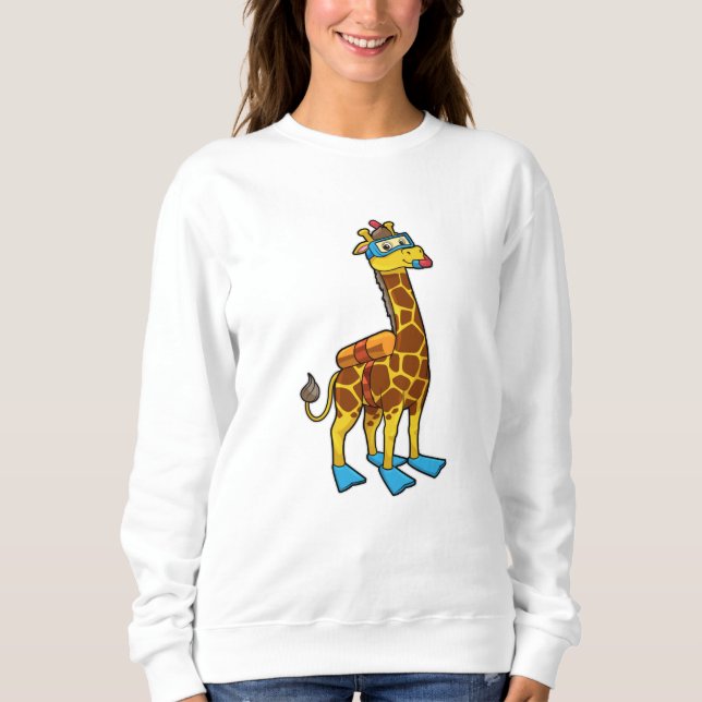 Giraffe as Diver with Swimming gogges & Flippers T Shirt (Framsida)