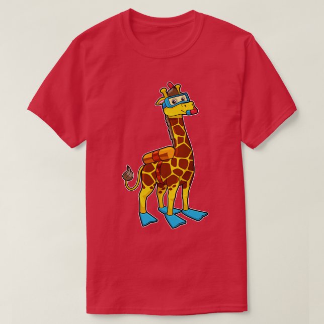 Giraffe as Diver with Swimming goggles Flippers T Shirt (Design framsida)