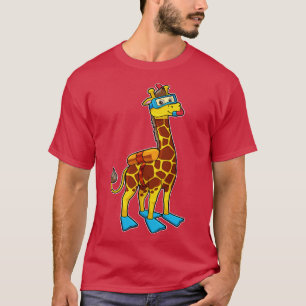 Giraffe as Diver with Swimming goggles Flippers T Shirt