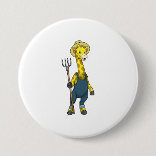 Giraffe as Farmer med Pitchfork Knapp