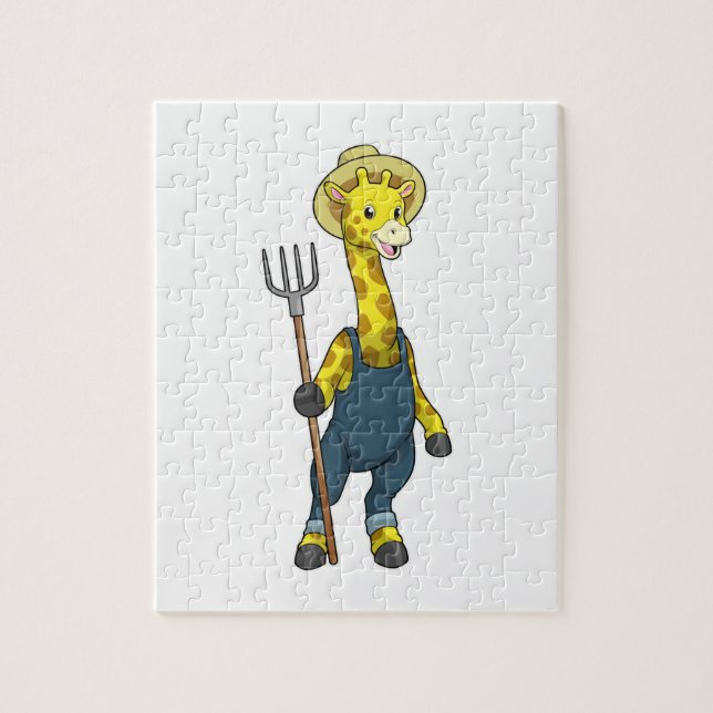 Giraffe as Farmer med Pitchfork Pussel (Vertikal)