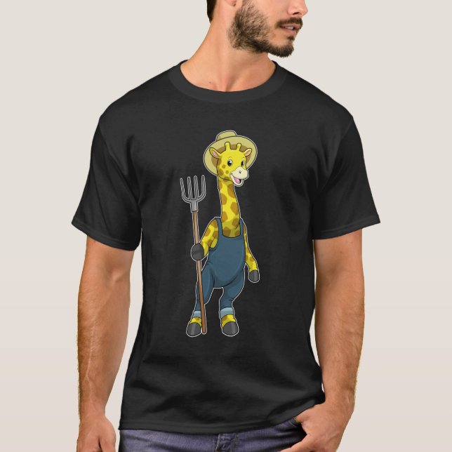 Giraffe as Farmer med Pitchfork T Shirt (Framsida)