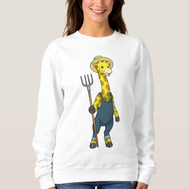 Giraffe as Farmer med Pitchfork T Shirt (Framsida)