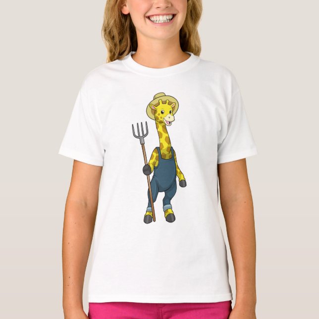 Giraffe as Farmer med Pitchfork T Shirt (Framsida)