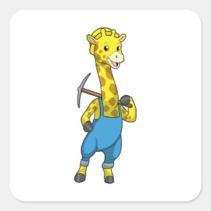 Giraffe as Miner med Pickaxe Fyrkantigt Klistermärke