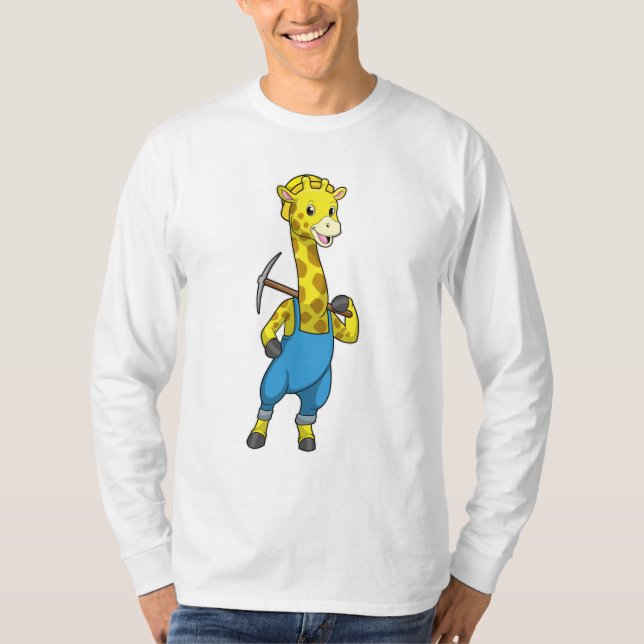 Giraffe as Miner med Pickaxe T Shirt (Framsida)