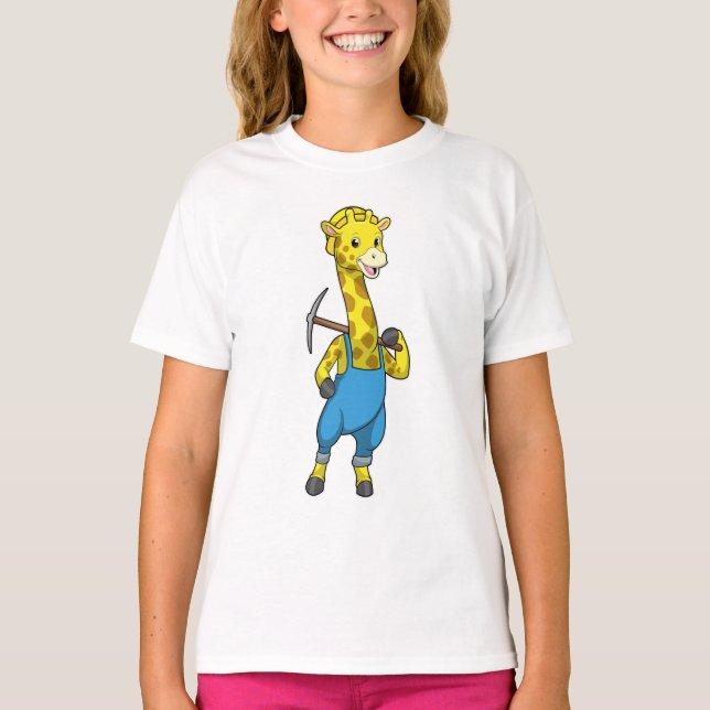 Giraffe as Miner med Pickaxe T Shirt (Framsida)