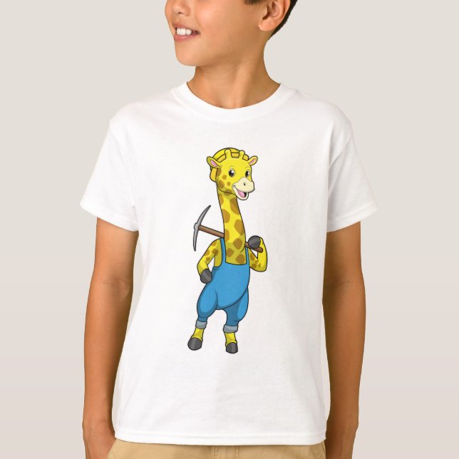 Giraffe as Miner med Pickaxe T Shirt (Framsida)