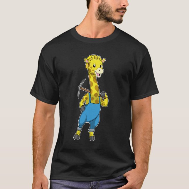 Giraffe as Miner med Pickaxe T Shirt (Framsida)