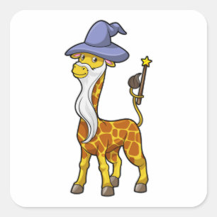 Giraffe as Wizard med Magic trollspö & Hat Fyrkantigt Klistermärke