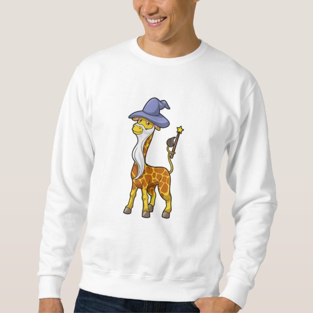 Giraffe as Wizard med Magic trollspö & Hat Lång Ärmad Tröja (Framsida)