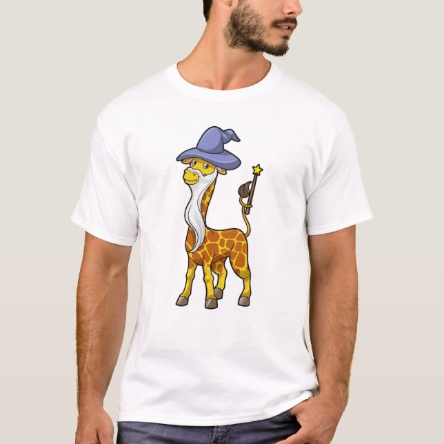 Giraffe as Wizard med Magic trollspö & Hat T Shirt (Framsida)