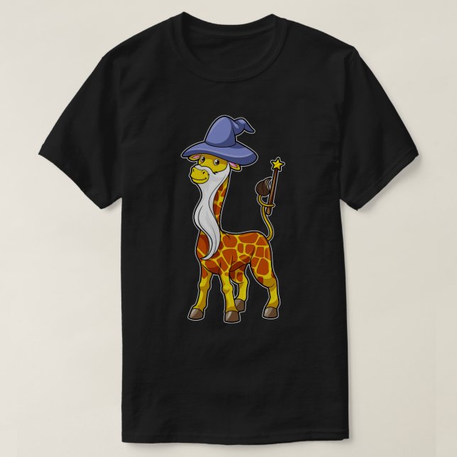 Giraffe as Wizard med Magic trollspö Hat T Shirt (Design framsida)
