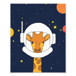 Giraffe Astronaut Animal with Space Helmet Clipart Fototryck