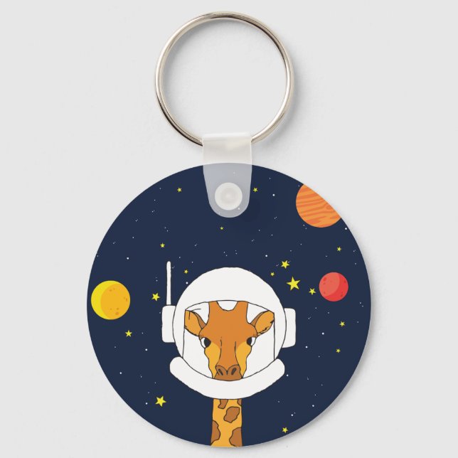 Giraffe Astronaut Animal with Space Helmet Clipart Nyckelring (Framsida)