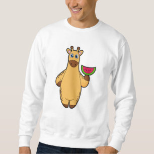Giraffe at Eating with Watermelon Lång Ärmad Tröja
