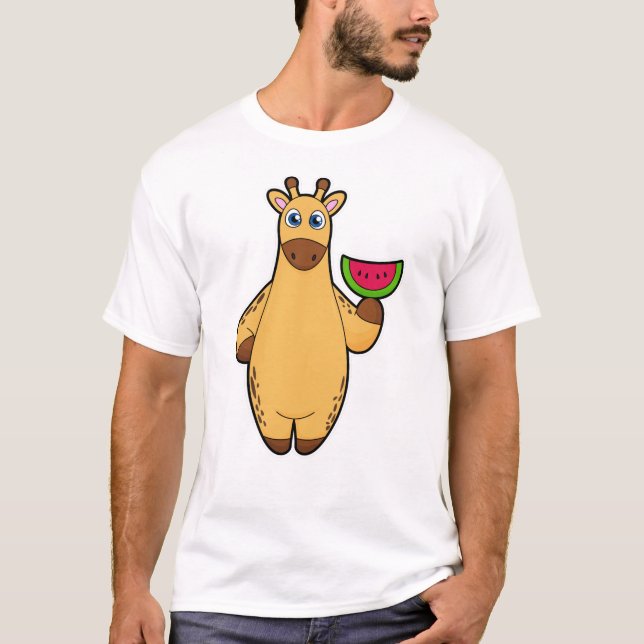 Giraffe at Eating with Watermelon T Shirt (Framsida)