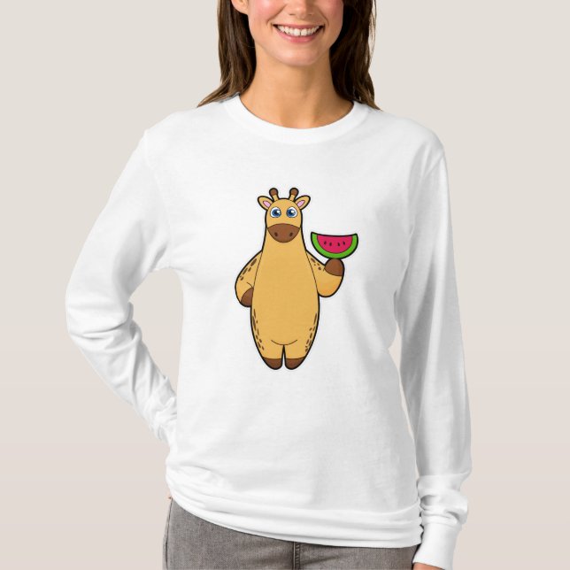 Giraffe at Eating with Watermelon T Shirt (Framsida)