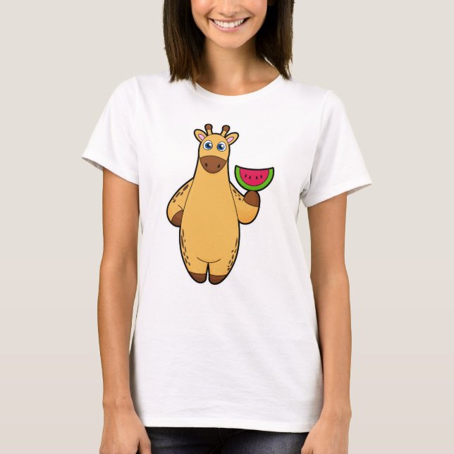 Giraffe at Eating with Watermelon T Shirt (Framsida)