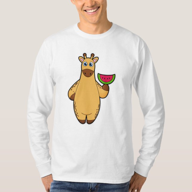 Giraffe at Eating with Watermelon T Shirt (Framsida)