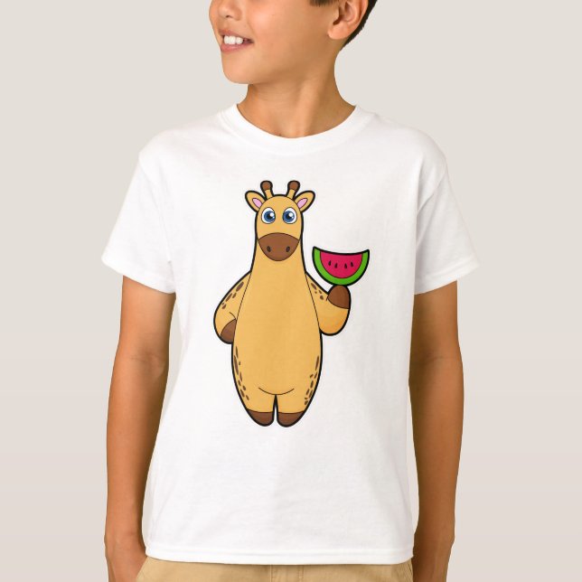Giraffe at Eating with Watermelon T Shirt (Framsida)