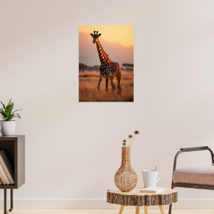 Giraffe at Sunset - Wildlife Illustration Poster