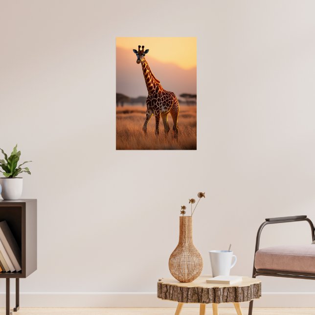 Giraffe at Sunset - Wildlife Illustration Poster (Vardagsrum 3)