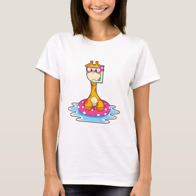 Giraffe at Swimming med Snorkel T Shirt (Framsida)
