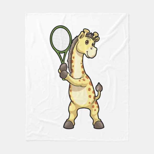 Giraffe at Tennis with Tennis racket Fleecefilt (Framsidan)